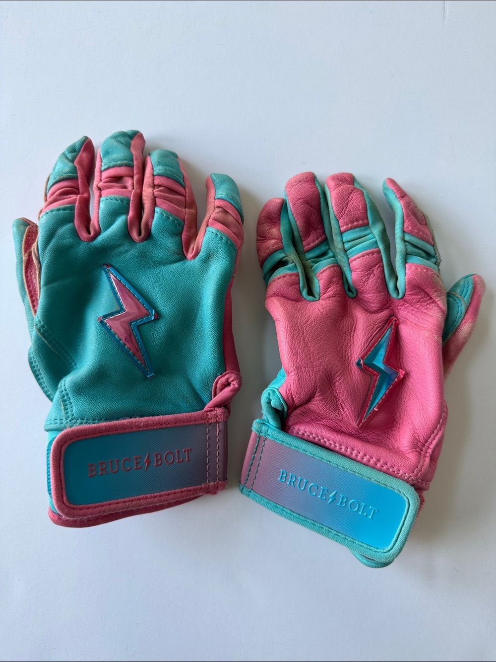 Bruce Bolt Youth Two-Tone Pink & Teal Batting Gloves Youth Large